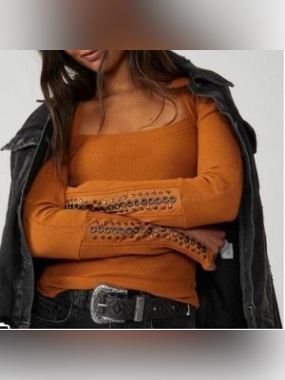 Free People A little unruly Studded long Sleeve top in Rust Orange 🍊